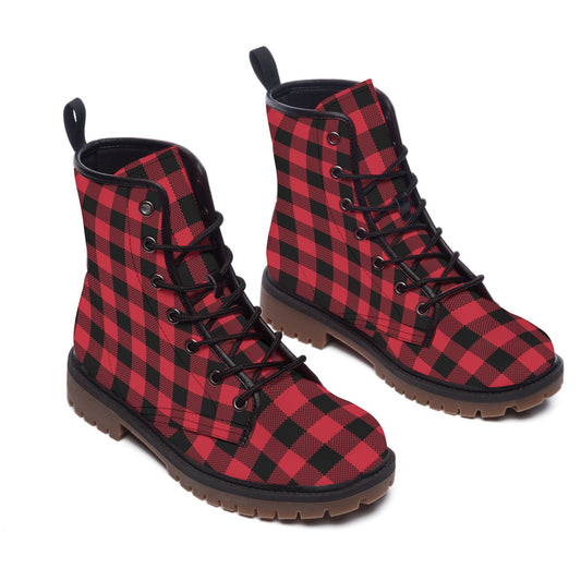 Ladies Red Plaid Martin Boots