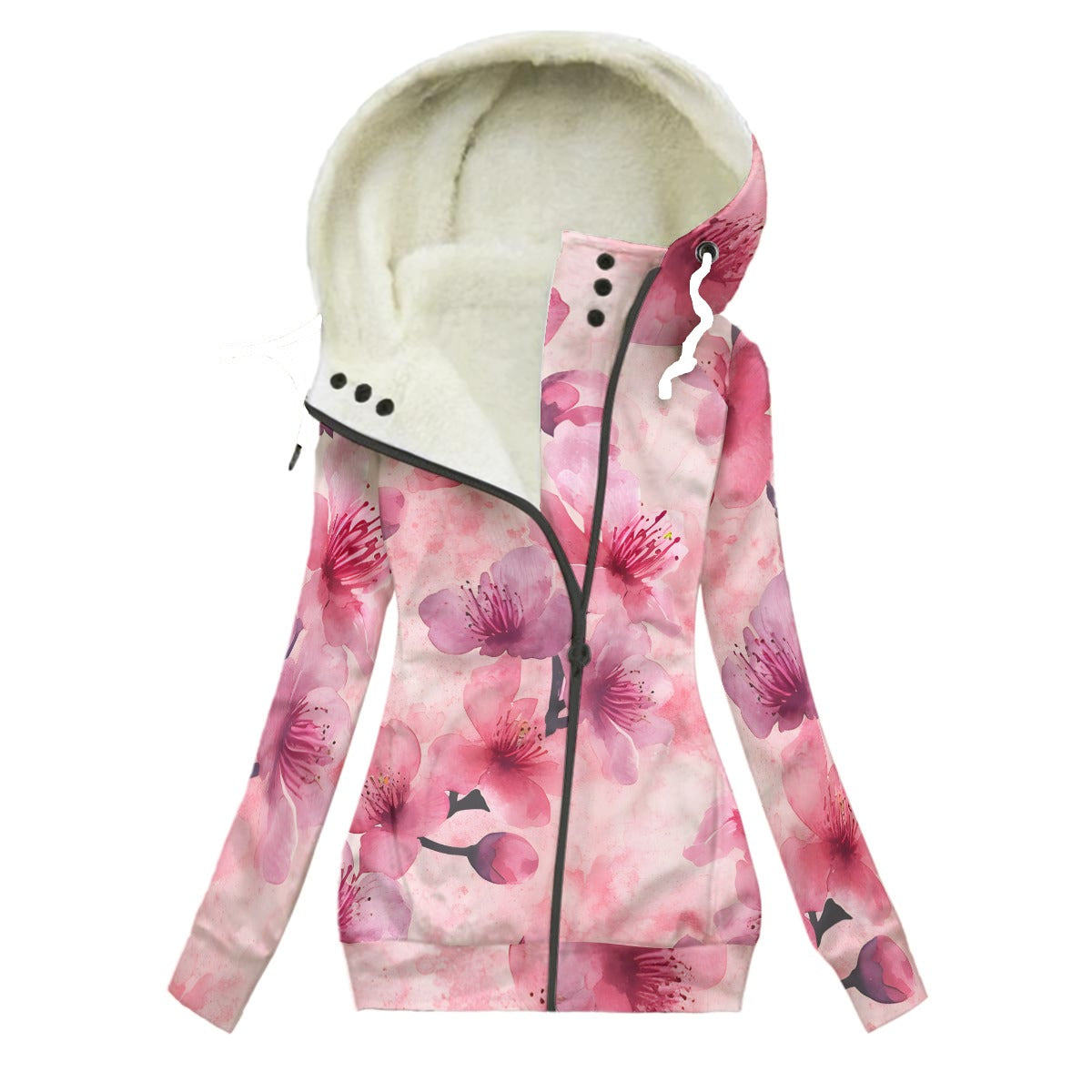 Ladies Cherry Blossom Fleece Lined Hooded Jacket