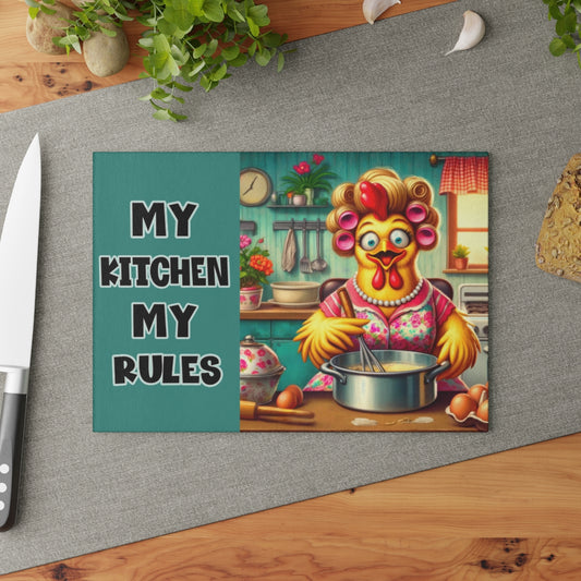 "My Kitchen My Rules" Glass Cutting Board