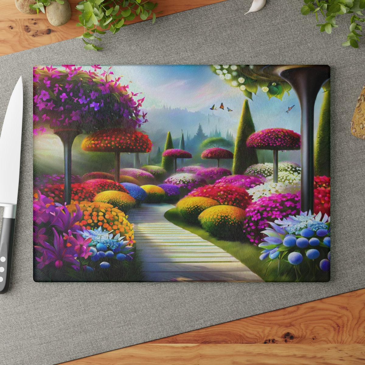 "A Colorful Walk" Glass Cutting Board