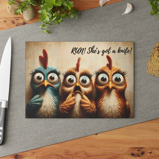 "RUN!!" Glass Cutting Board