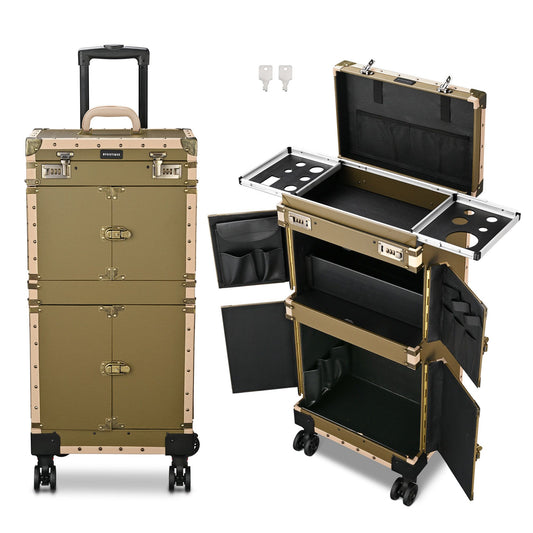 Gold Rolling Makeup Case w/Locks