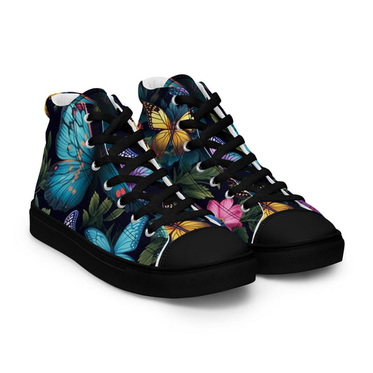 Ladies Blue Butterfly High Top Canvas Sneakers
