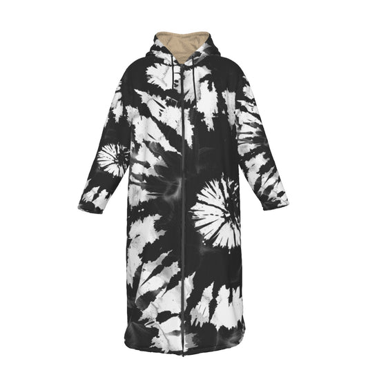 Men's Black Tie Dye Long Fleece Zip-Up Windbreaker