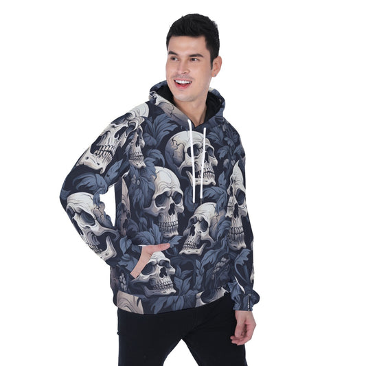Men's Skull Print Heavy Fleece Raglan Hoodie