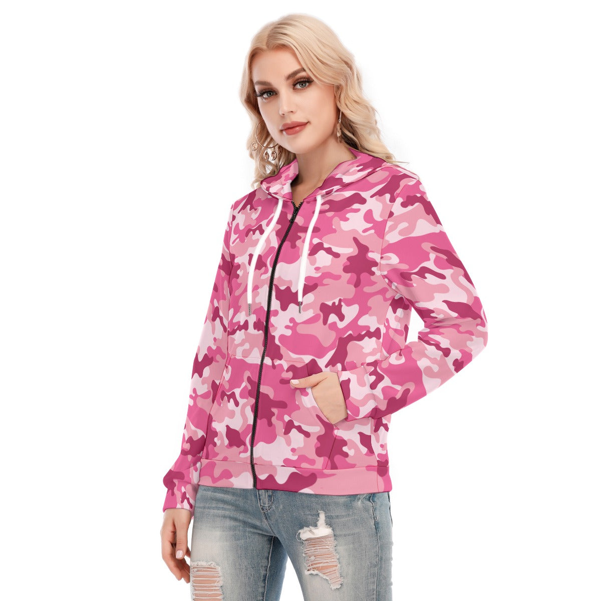 Ladies Pink Camo Short Hoodie