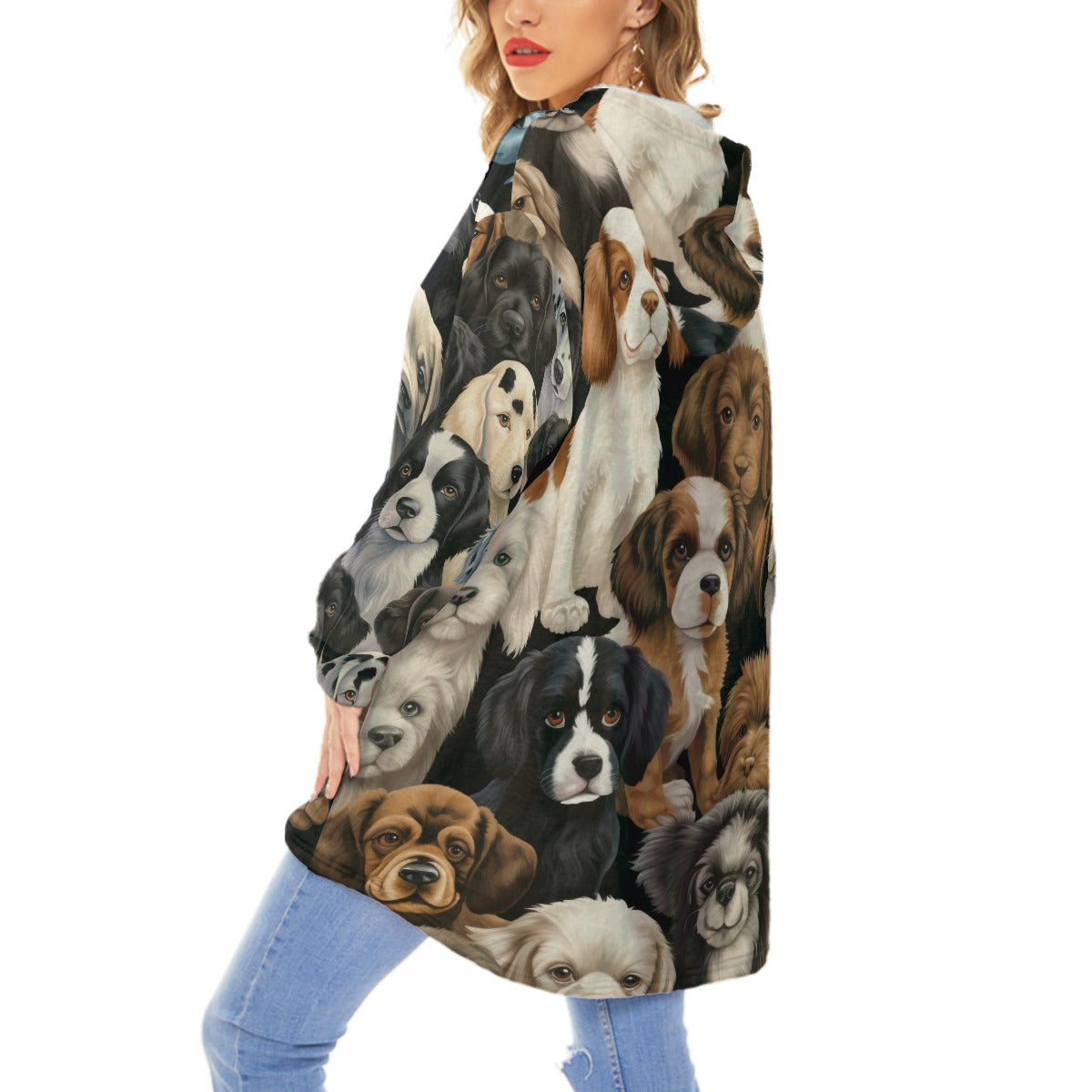 Ladies Puppy Print Pullover Blanket Hoodie