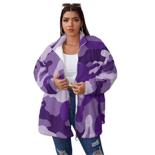 Ladies Purple Camo Fleece Coat