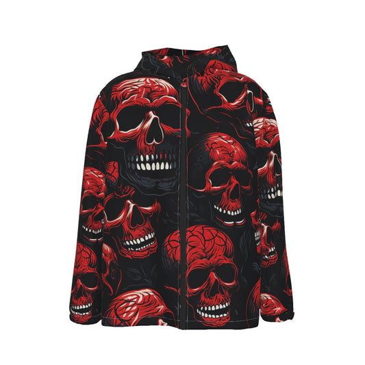 Men's Red Skull Hooded Windbreaker